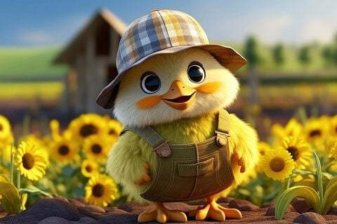 Утёнок среди подсолнухов