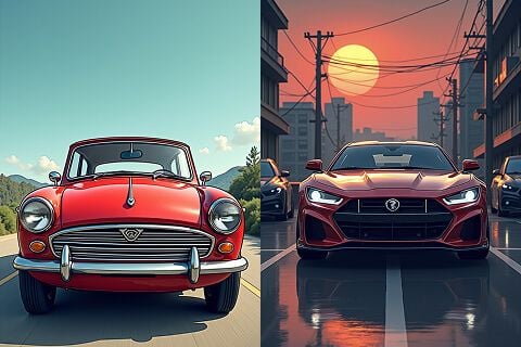 Автомобиль: ретро и рисованный мир